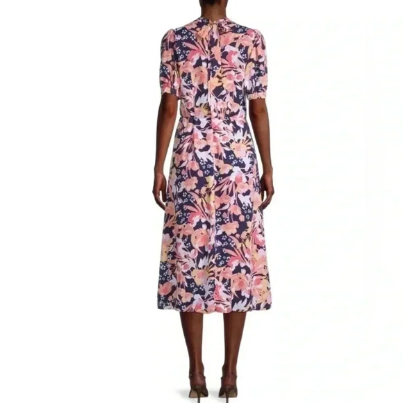 Julia Jordan Floral Puff-Sleeve Navy Blue Short Sleeve Midi Dress Size 4, NWT - Picture 2 of 16